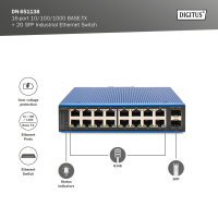 16 Port Gigabit Ethernet Netzwerk Switch, Industrial, Unmanaged, 2 SFP Uplink
