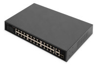 24-Port Fast Ethernet PoE Netzwerkswitch, 19 Zoll, unmanaged, 2+1 Uplink Ports, RJ45 + SFP, 240 W, af/at
