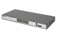 16-Port Fast Ethernet PoE Netzwerkswitch, 19 Zoll, unmanaged,2 Uplink Ports, SFP, 250 W, af/at