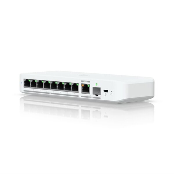Ubiquiti Switch Unifi 8Xrj45 2.5Gbit Compact (Incl. Nt) Powered By 802.3Af/At Poe Or Usb Type C, Fanless